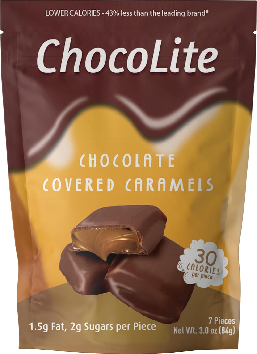 ChocoLite Chocolate Covered Caramels | 30 Calories per Piece | Pack of 6 Pouches