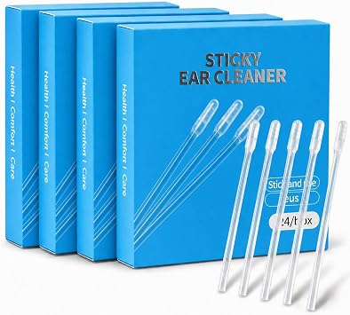 Sticky Ear Cleaning Stick, Reusable Ear Wax Removal Tools with Soft Silicone Head, Gentle Adhesive Ear Pick Kit for Family Personal Care Hygiene, Travel Friendly 4 Boxes/96 Pcs