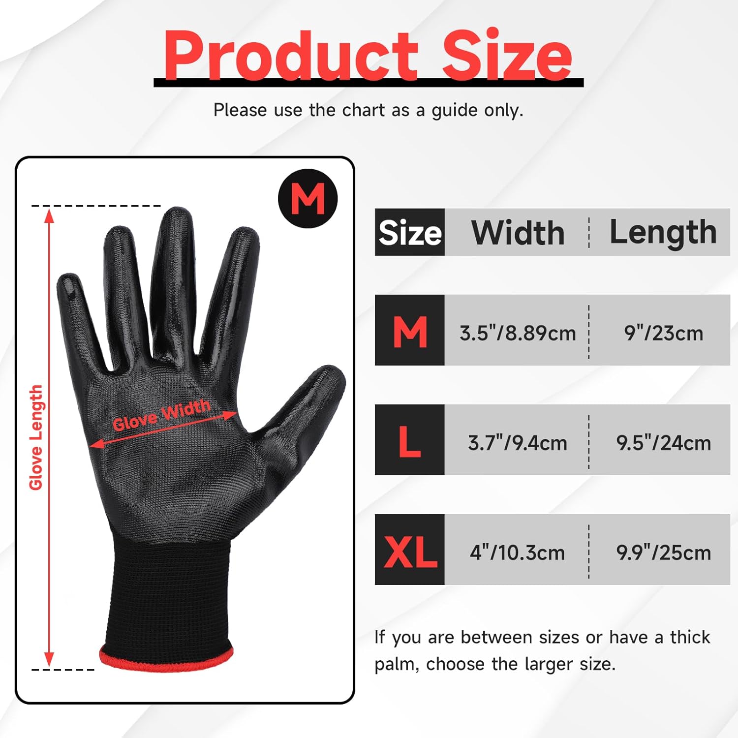 Black Nitrile Coated Work Gloves - 12 Pairs Black Nitrile Heavy Duty Work Gloves for Men & Women, Reusable Firm Grip Mechanic Gloves for Men Work, Gardening, Construction Tools, Medium