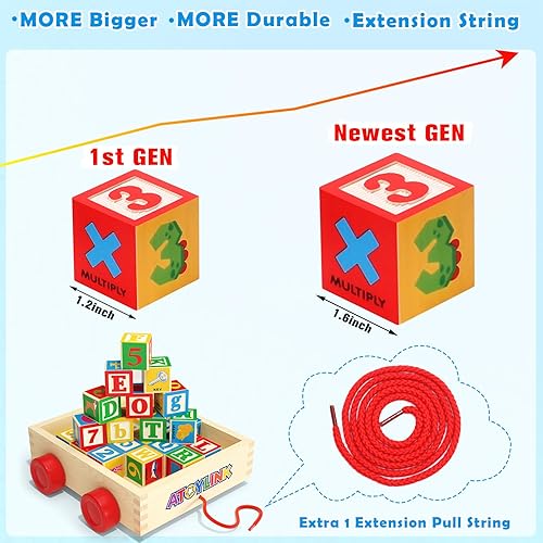 Miniatura 3 de Atoylink 30 piezas de bloques de construcción ABC de madera para niños pequeños de 1 a 3, alfabeto y número, juguetes apilables XL con juguete de