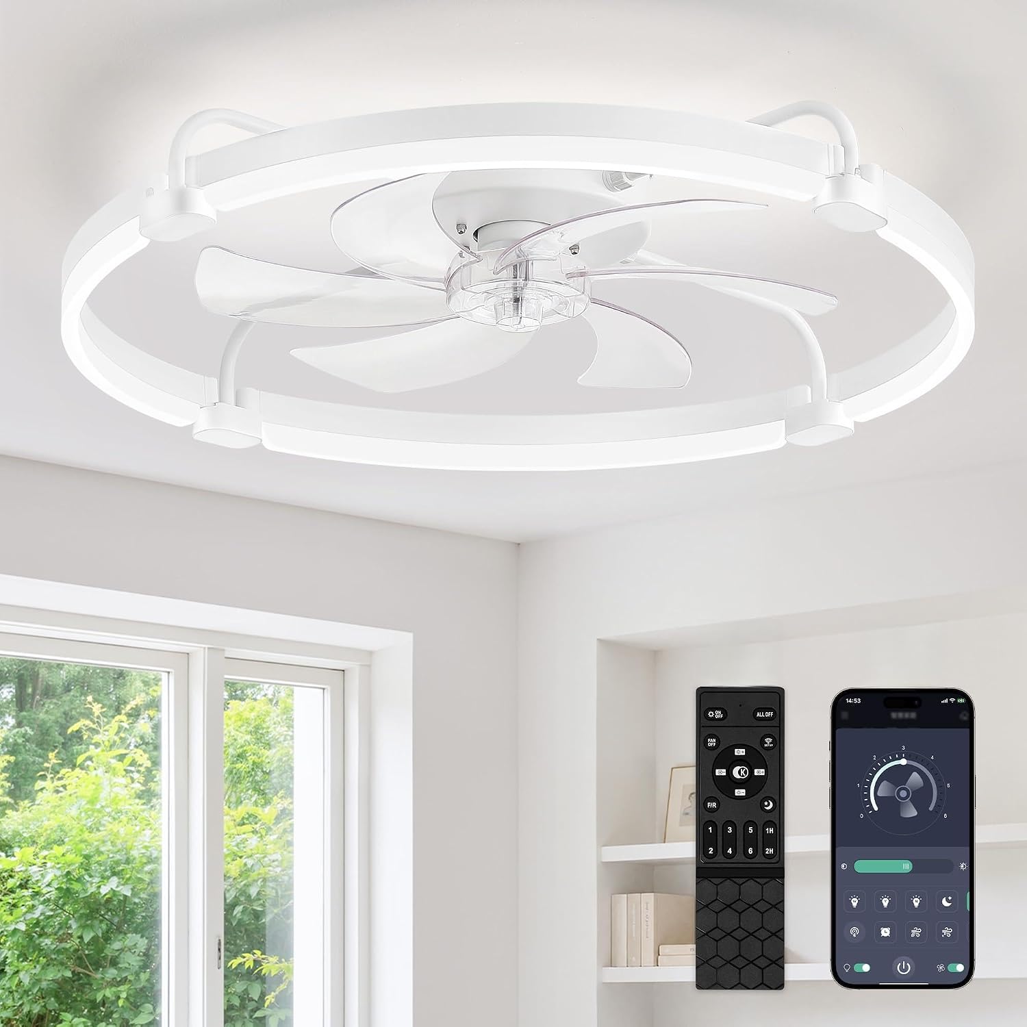  24" Ceiling Fans with Lights and Remote, Low Profile Led Fan Light thumbnail