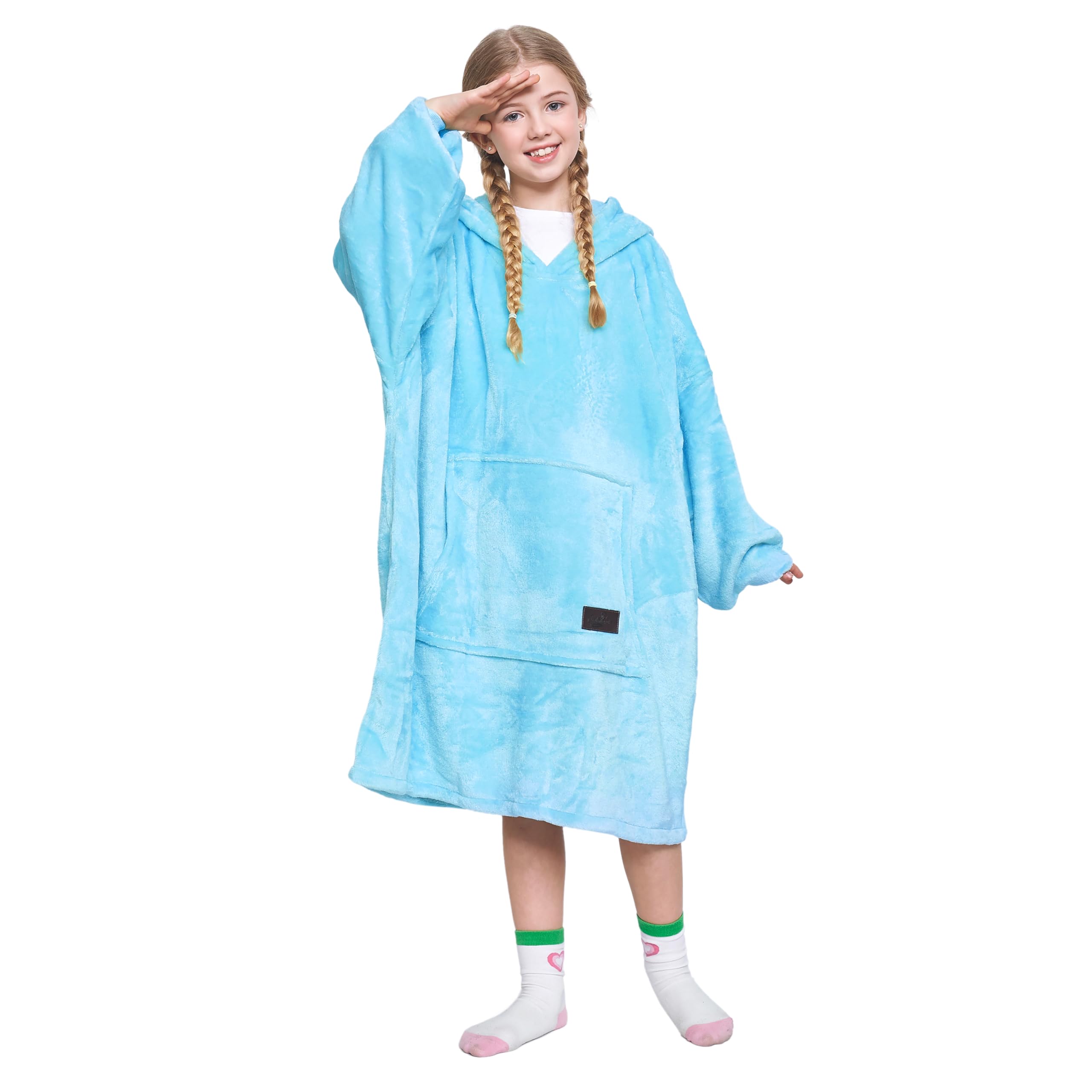 Catalonia Classy Unisex Kids Blue / Fleece Oversized Hoodie Blanket Kids, Soft Fluffy Wearable Blanket For Girls Boys Teenager, Cosy Warm Snuggle Hoodie For Christmas Gift, Blue