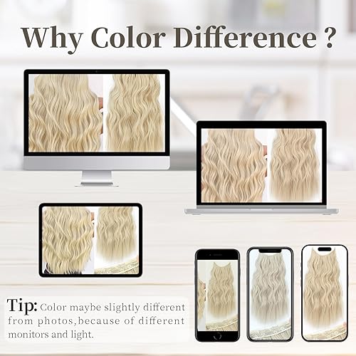 Miniatura 8 de KooKaStyle - Extensiones de cabello con diadema de hilo transparente, tamaño ajustable, 4 clips de seguridad, largo, ondulado, alambre secreto, 20