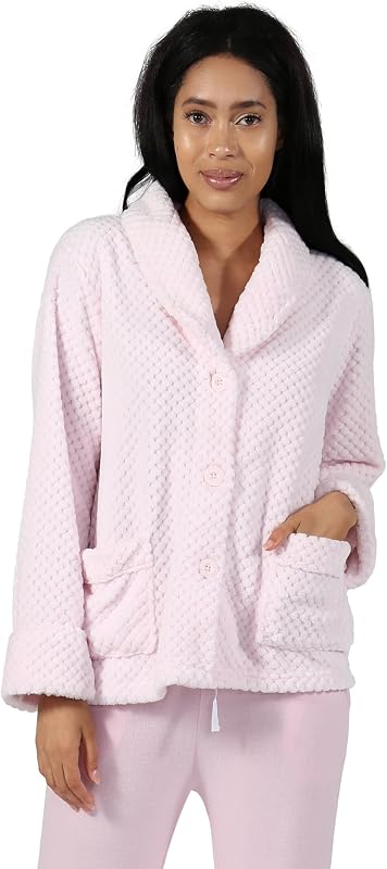 LA CERA campera de forro polar para mujer: elegante cuello con muescas, mangas largas, bolsillos delanteros, botones frontales, lavable a máquina