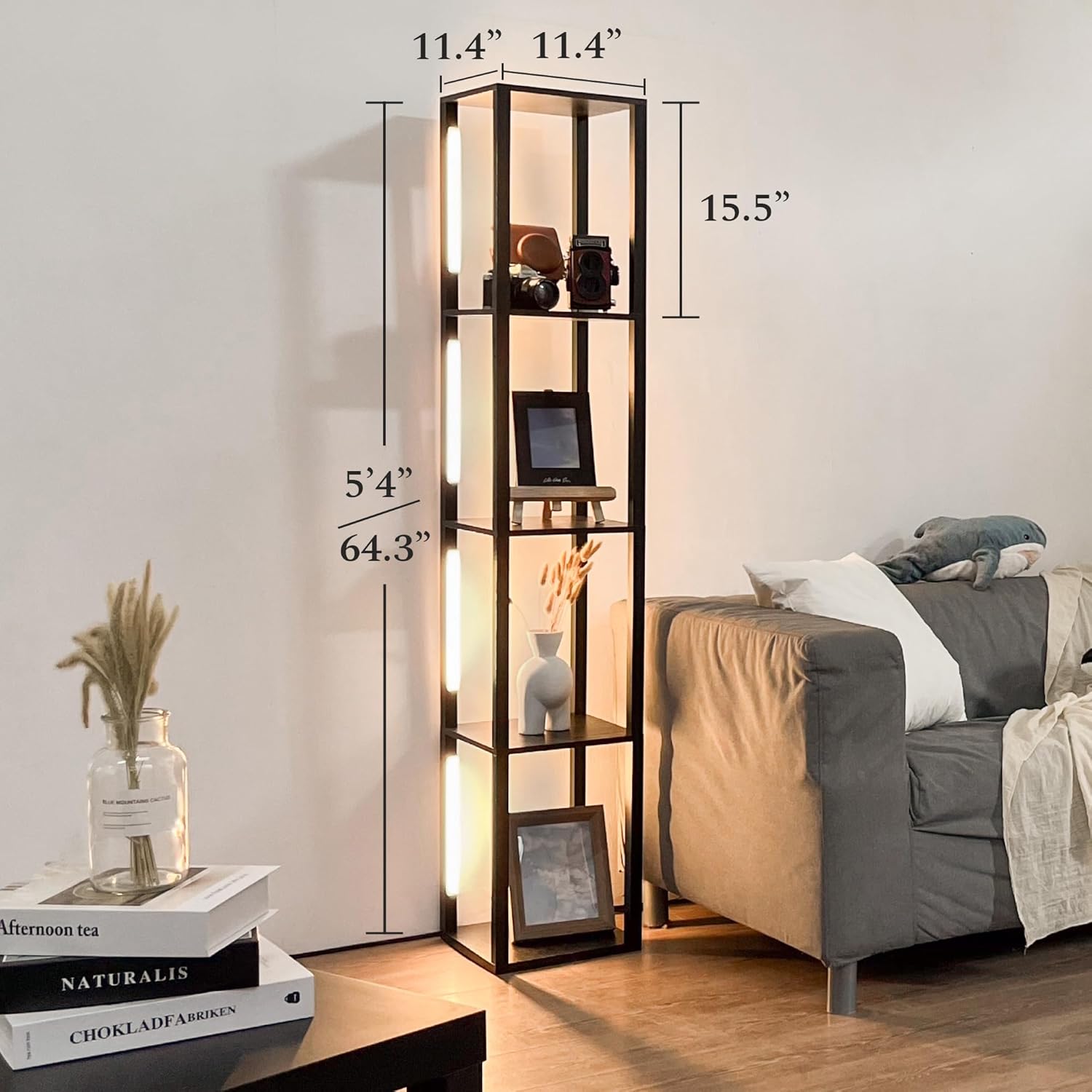 FENLO LED Floor Lamp with Shelves - Full Color Temperature Control, Adjustable Brightness and Long Lasting Integrated LED