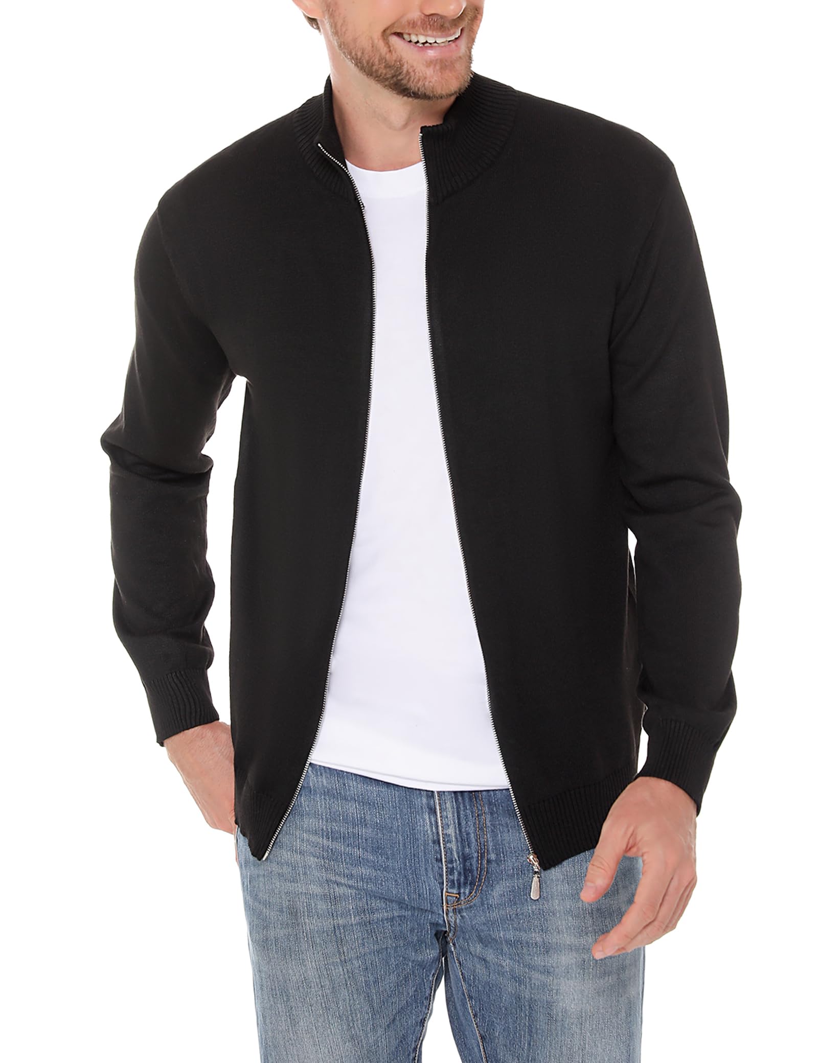 iClosam Cardigan da Uomo Casual Slim Leggero Maglione Maglia Waffle Sweater Pullover Giacca Coat con Zip Invernale B-Nero,S