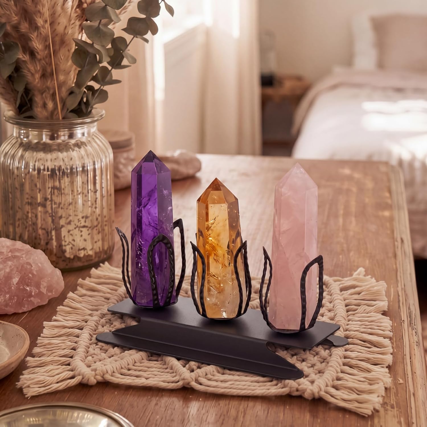 Hicarer Crystal Ball Display Stand Bohemian Black Metal Holder