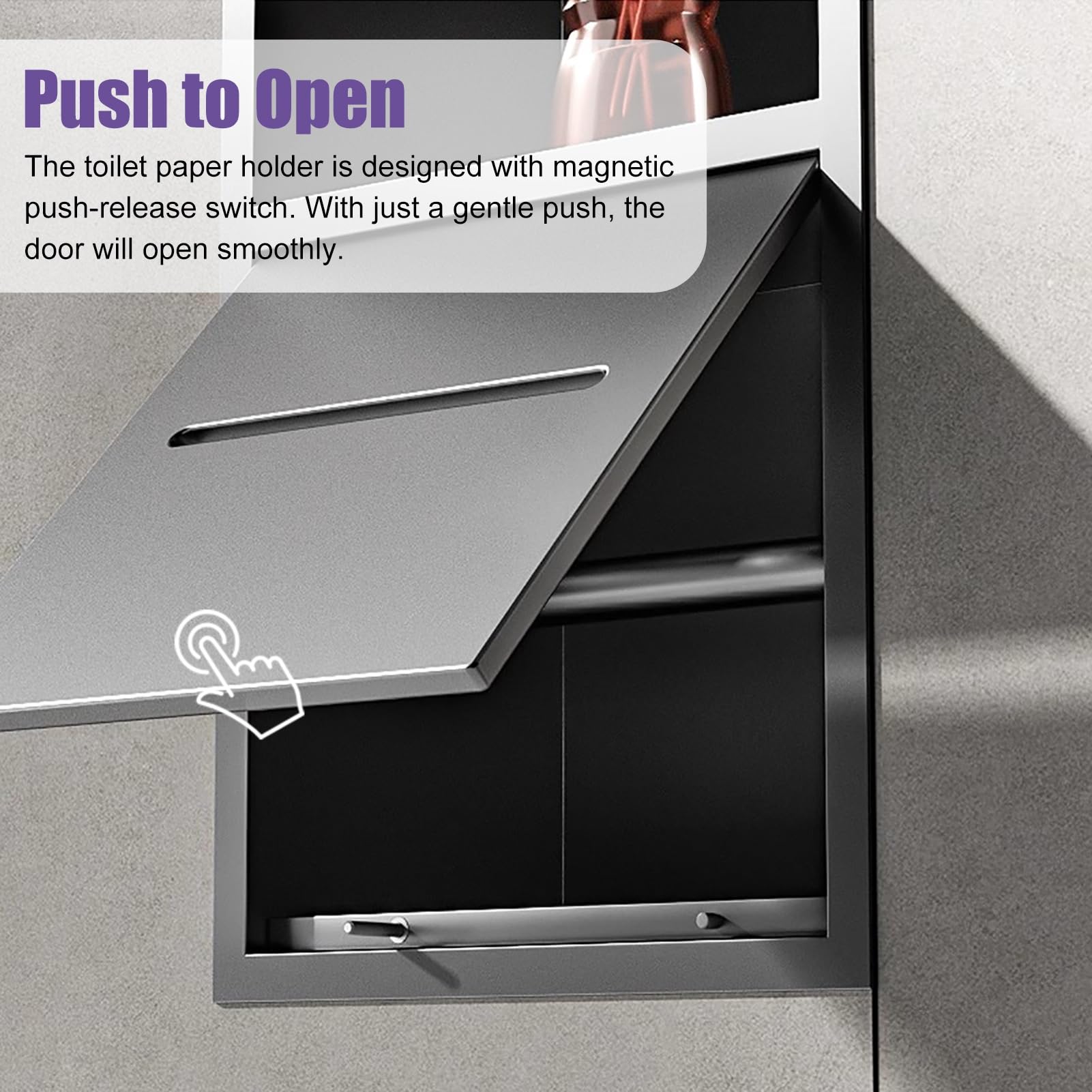 Nicho de Ducha Empotrable Portarrollos de Papel Higiénico Empotrado Negro, Organizador de Pared Impermeable para Baño, Nicho para Caja de Pañuelos