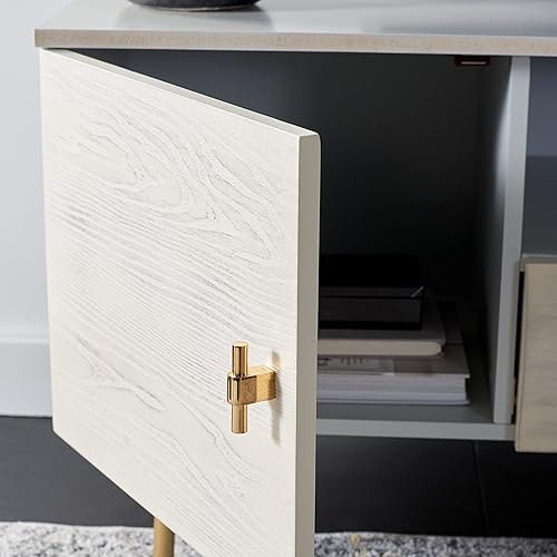 Miniatura 67 de SAFAVIEH Genevieve - Soporte de TV para pantalla plana de hasta 65 pulgadas, acabado lavado en blanco y negro, gabinete de almacenamiento moderno de