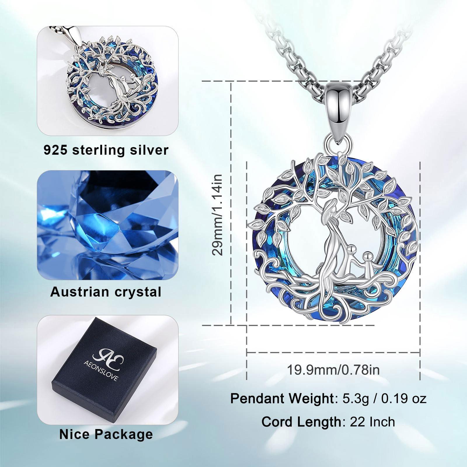 AEONSLOVE Colgante Árbol de la Vida Plata de Ley 925 para Madre e Hija Collar Arbol de la Vida Mujer con Cristal Turquesa Malaquita Collares el Arbol de la Vida Regalos Dia de la Madre