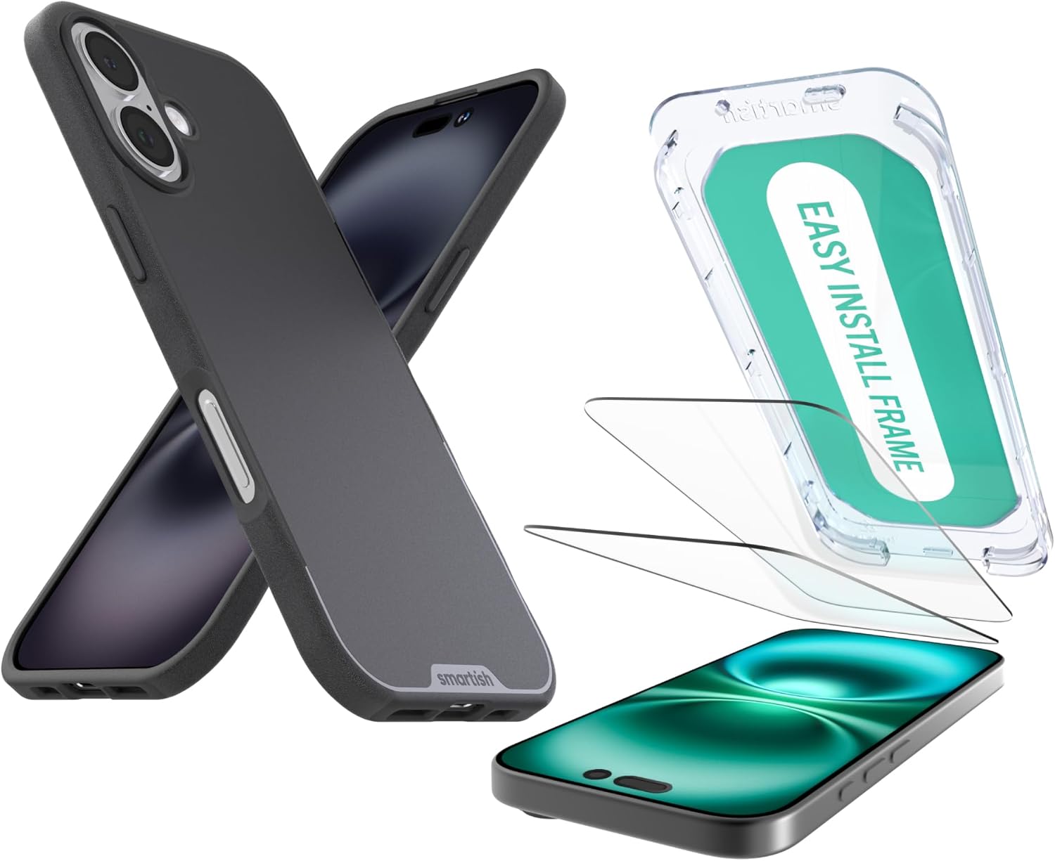 Smartish® iPhone 17 MagSafe Case + Screen Protector - Magnetic Slim Case - Protective Thin Grip Cover + 2-Pack Tempered Glass Screen Protectors for Apple iPhone 17 - Black Tie Affair