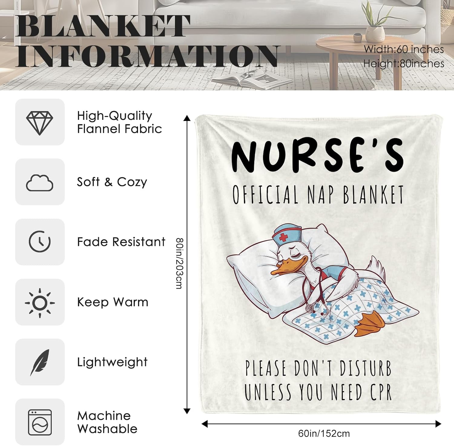 Nurse Gifts for Women, Soft Flannel Blanket, Nursing School Graduate Appreciation Gifts for Nurse Practitioner, Funny Nursing Student Gift Throw Blanket, 80" x 60"