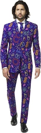OppoSuits Mens Party Suits | Funny Crazy Costumes | Doodle Dude | with Jacket, Pants and Tie | Size 44