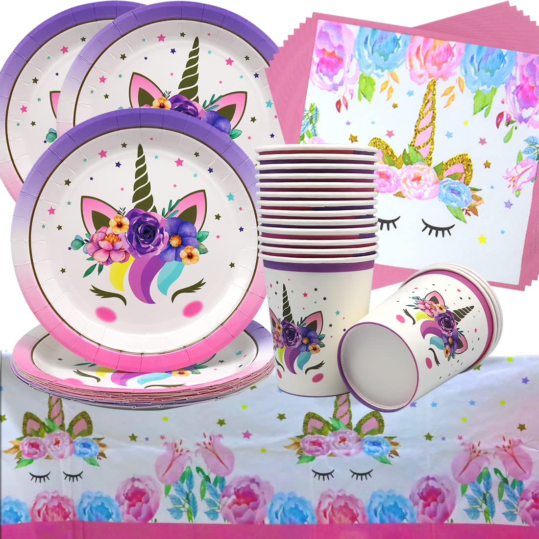 Ensemble De Vaisselle De Fête Licorne Pour 16 Invités - Assiettes En Carton, Tasses, Serviettes, Nappe, Ballons Pour Enfants - Fournitures De Fête Sur Le Thème De La Licorne (licorne