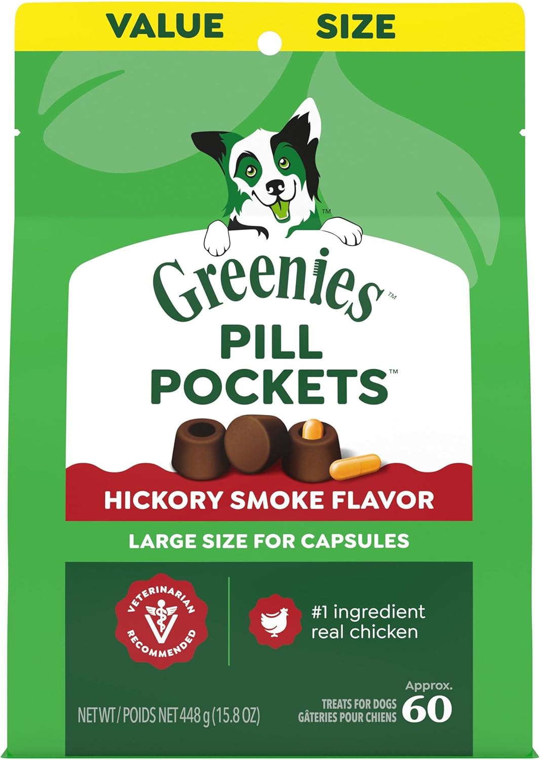 Greenies Pill Pockets for Dogs Large Size, Dog Treat Pouch for Capsule Medication, Hickory Smoke Flavor, 15.8 oz. Pouch