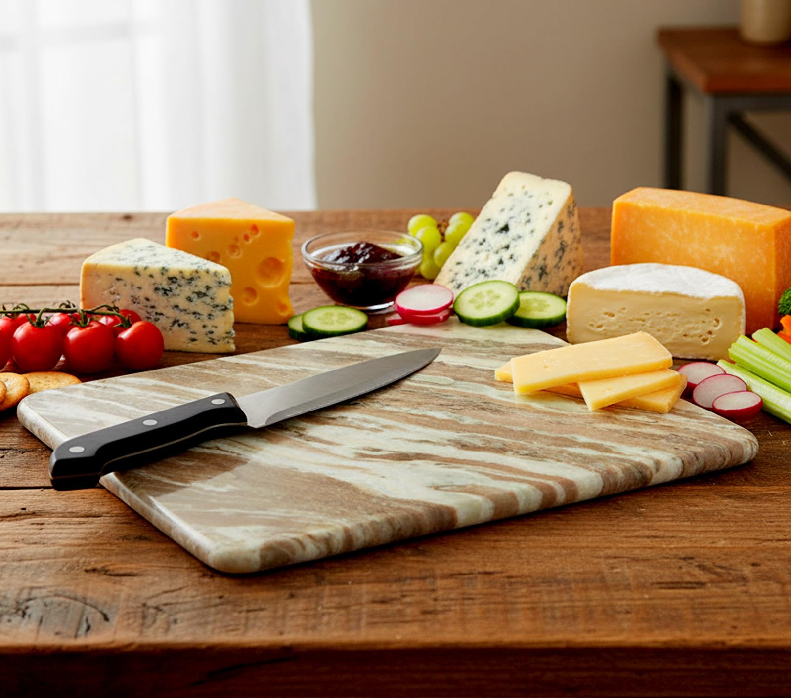 KLEO Marble Chopping Board Cutting Board Cheese Board Cheese Platter - Serve Wine, Cheese and Salami (Beige)
