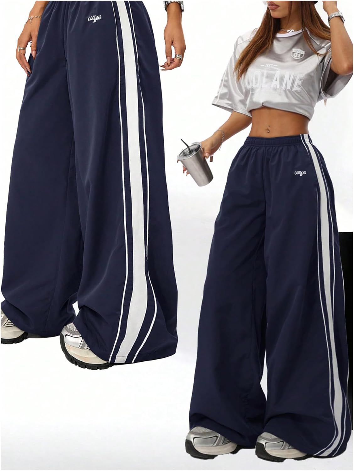 SOLY HUX Women's Baggy Sweatpants Casual Sports Wide Leg Parachute Hip Hop Pants Streetwear - Image 5