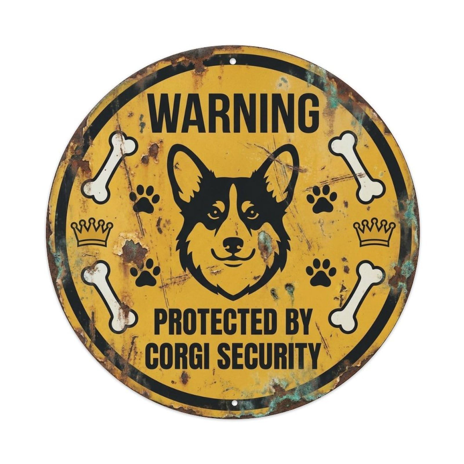Corgi Dog Security Warning Vintage Cream Metal Tin Sign