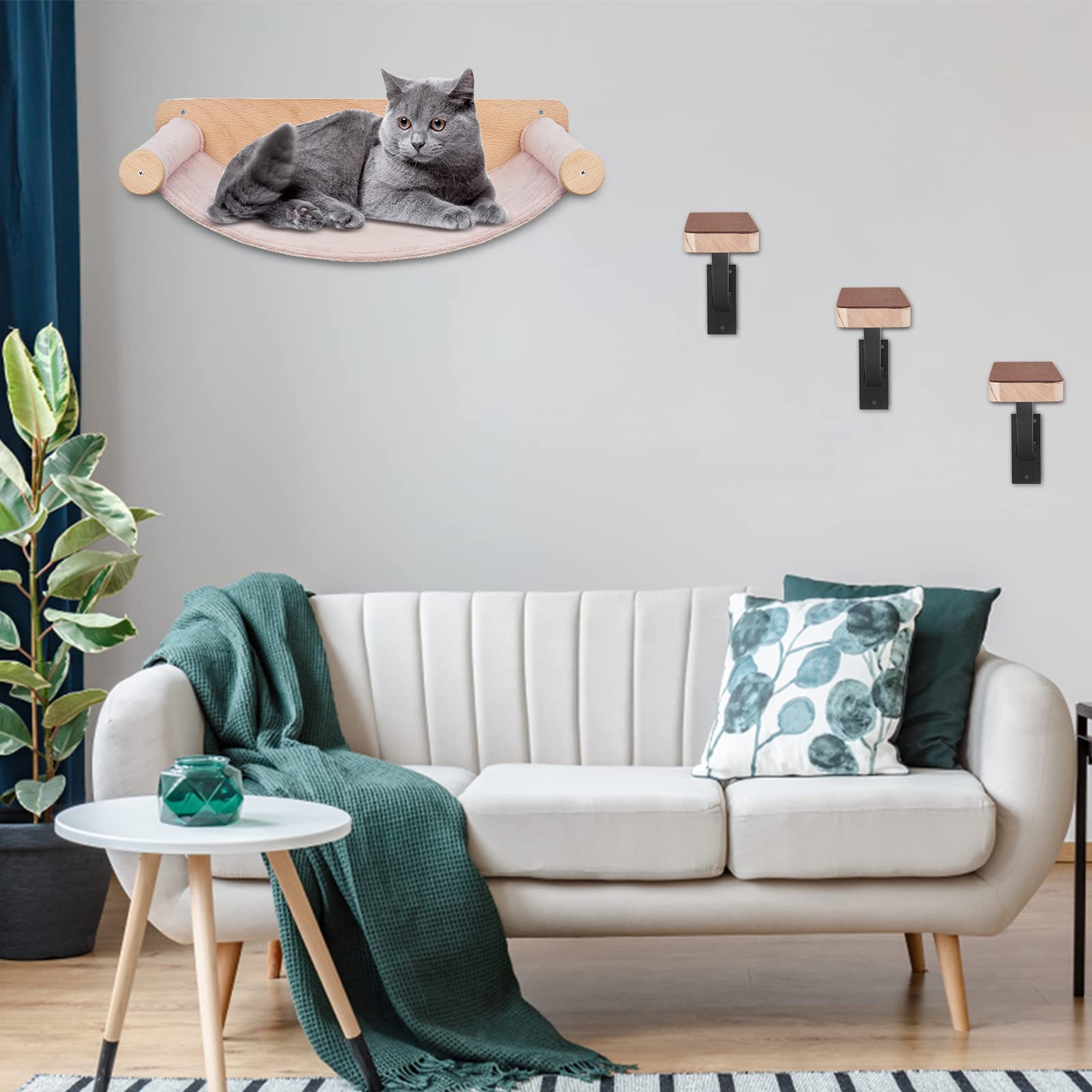 Purife Cat Hammocks Shelf Mounted Indoor Cat Shelves & Perches - Large Soft Wall Hammock Beds for Climbing, Playing, Sleeping, Lounging 2
