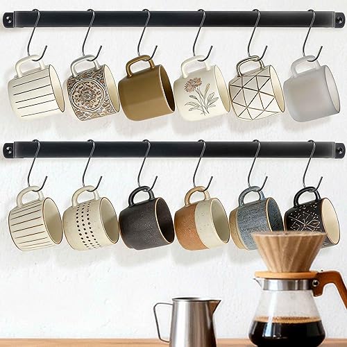 Vista 4 de AJART Soporte para Tazas de Café Montado en la Pared: Estante de Pared Colgante para Tazas de Café - Estante para Tazas de Café de 23 Pulgadas