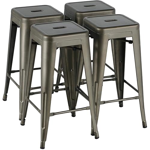 Yaheetech 30 Inches Metal Bar Stools High Backless Stools Bar Height Stools Patio Furniture Indoor/Outdoor Stackable Kitchen Stools Dining Chair Set of 4