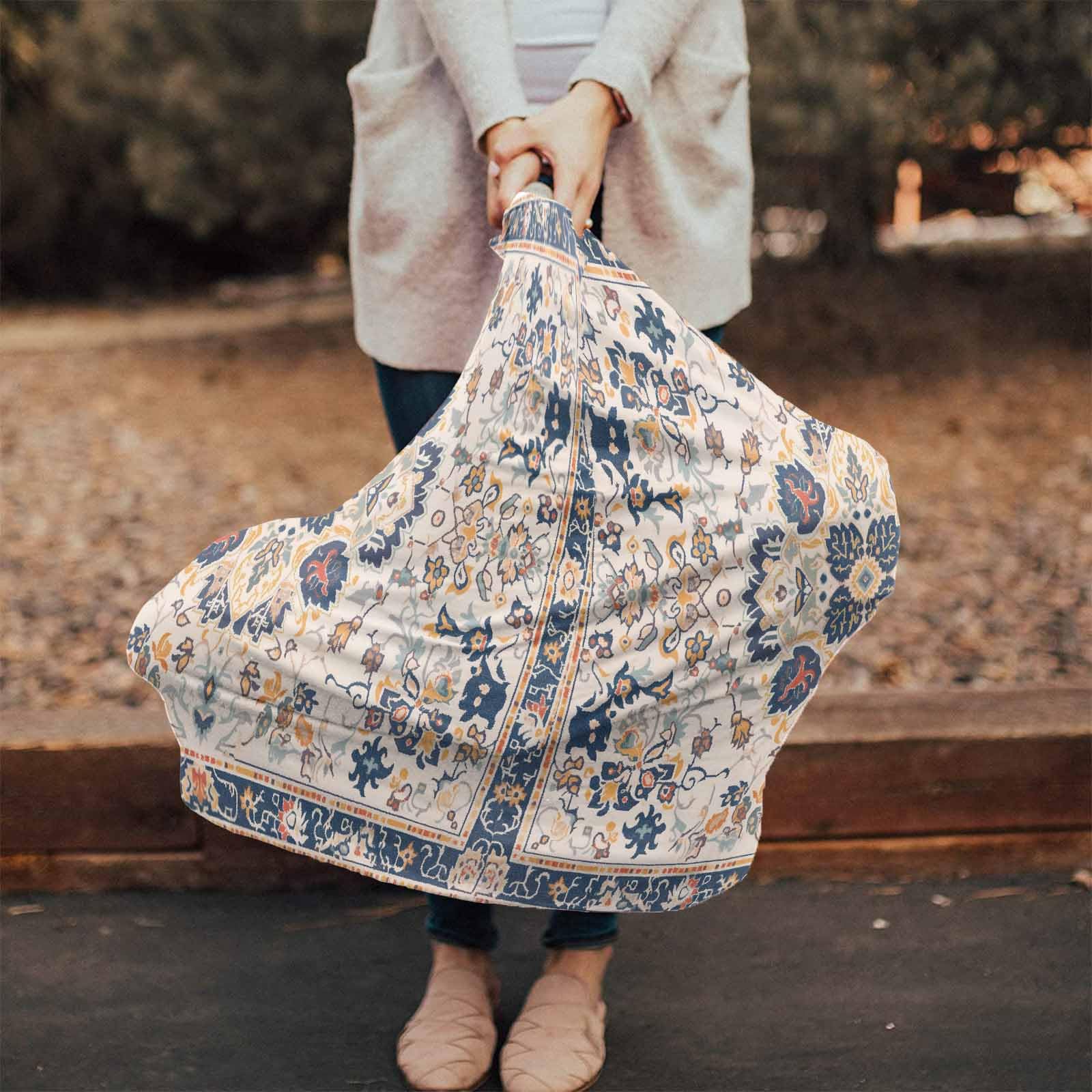 Nursing Cover for Breastfeeding Scarf, Blue Yellow Complex Tribe Baby Car Covers Super Soft Multi Use for Canopy Shopping Cart Cover Blanket Stroller Cover