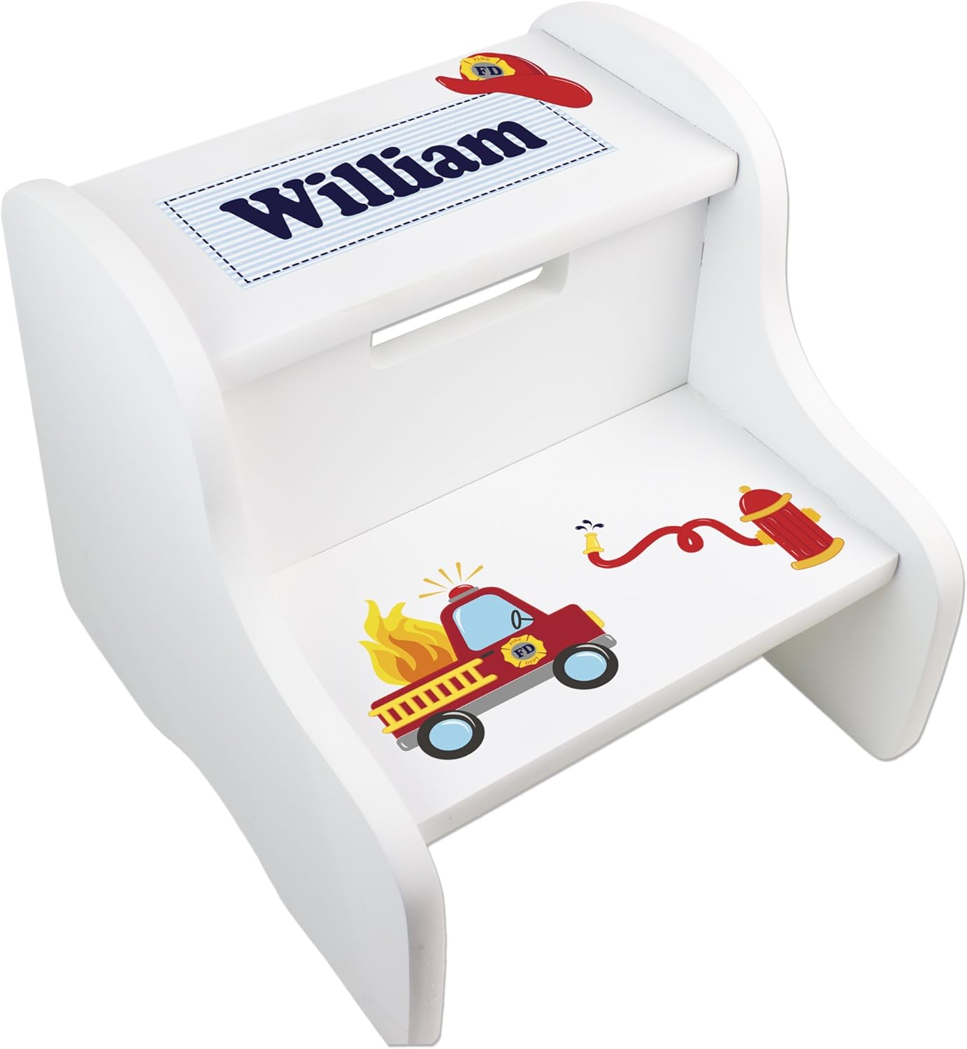 My Bambino Personalized Boys Fire Truck White Step Stool | Birthday Gift for Boys