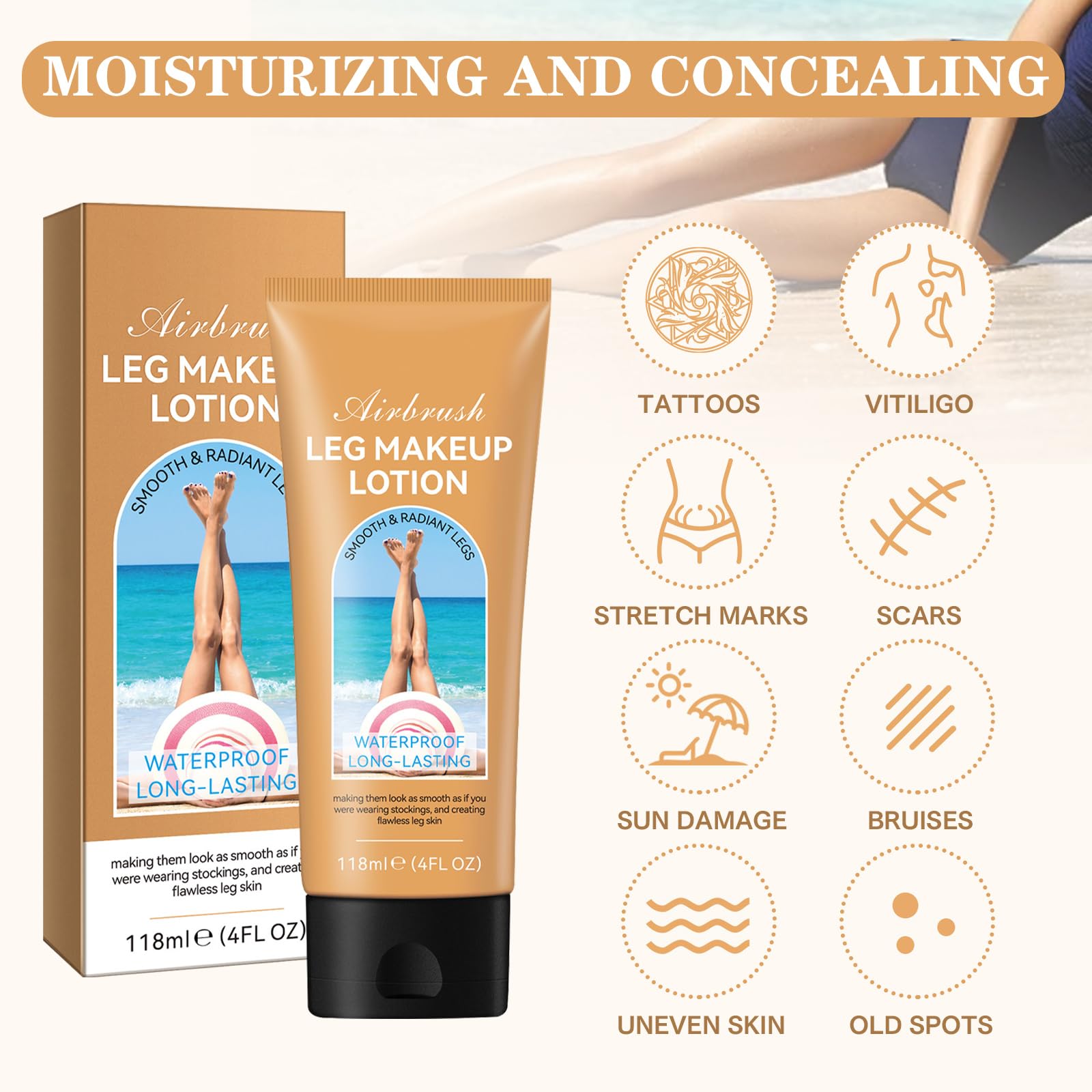 Trucco Gambe Impermeabile, Perfezionatore Vene Varicose, Correttore Copertura Completa