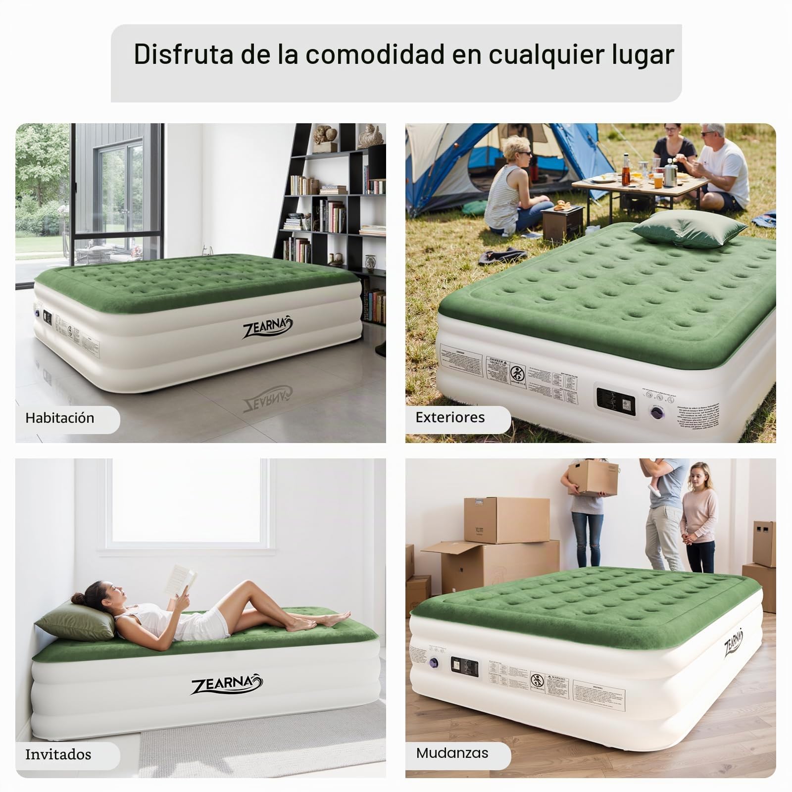 Zearna Colchón Hinchable Matrimonio Colchón Inflable 2 Plazas 191x137x46cm con Bomba Eléctrica Autoinflable Incorporada Tan Solo 3 Minutos para Invitados Uso Doméstico y Camping