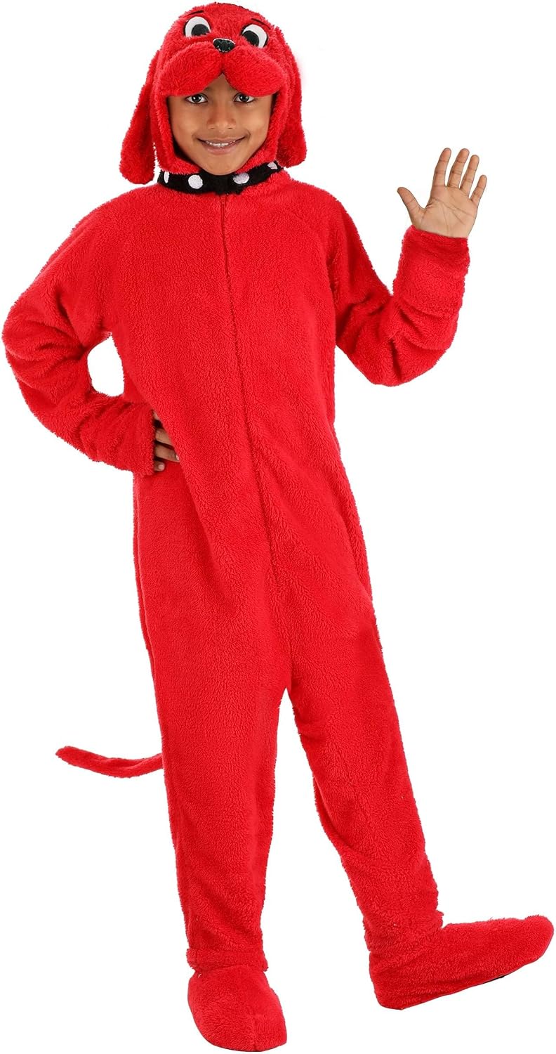 Kid's Clifford the Big Red Dog Costume - Hooded Jumpsuit with Booties, Kids Storybook Character Outfit