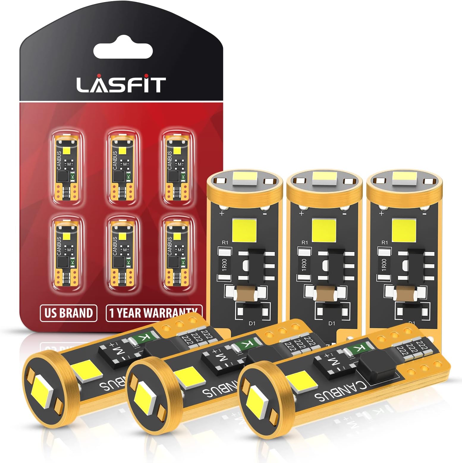 LASFIT 194 LED Bulb 6000K White, T10 168 2825 W5W LED Replacement Light Bulbs, For Dome Map Light, Door Light, Courtesy Light, License Plate Light, Trunk Light, Super Bright (Pack of 6)