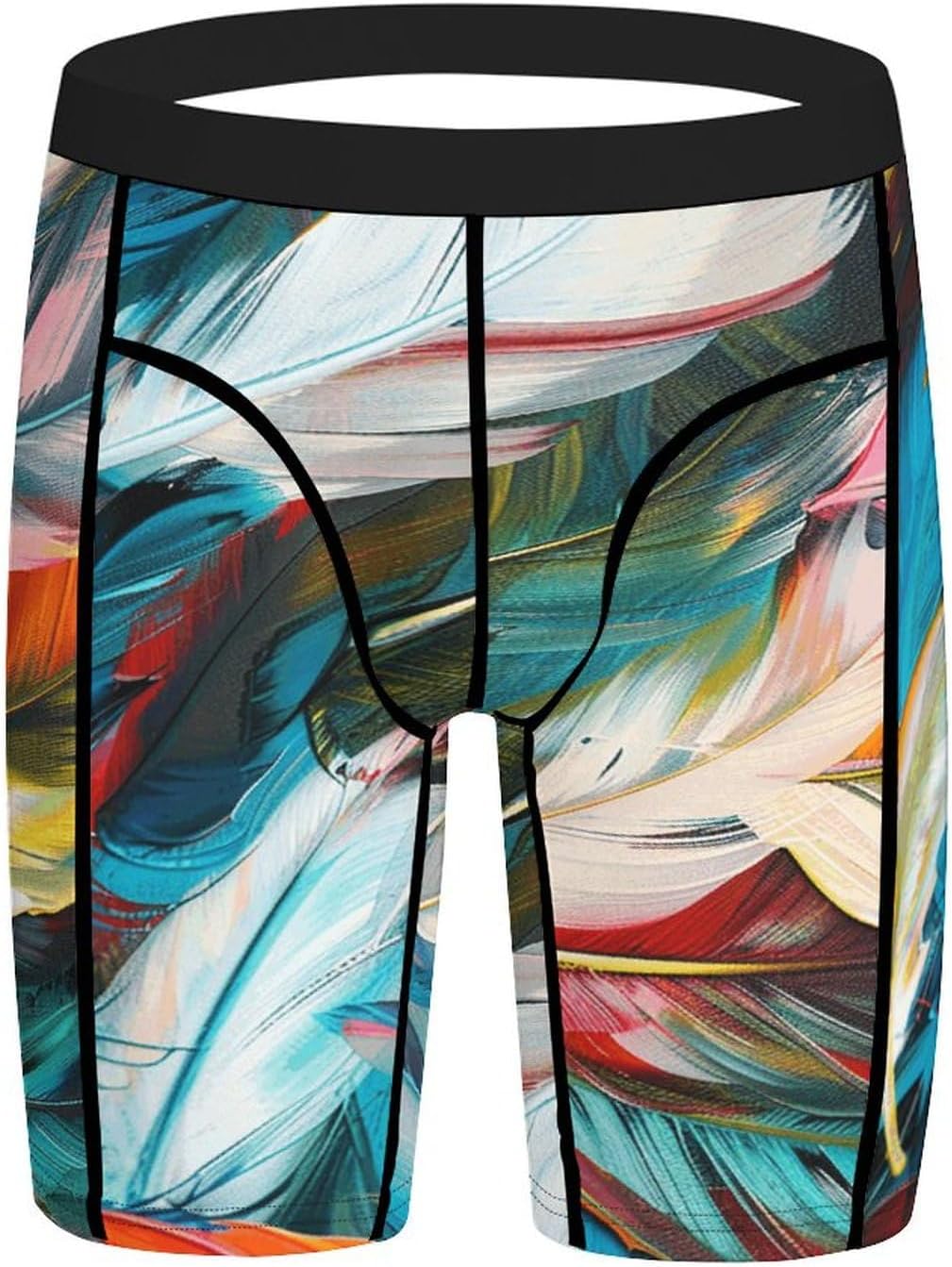 Colorful Feather Pattern Compression Shorts Men Spandex Sport Shorts Workout Performance Baselayer Underwear