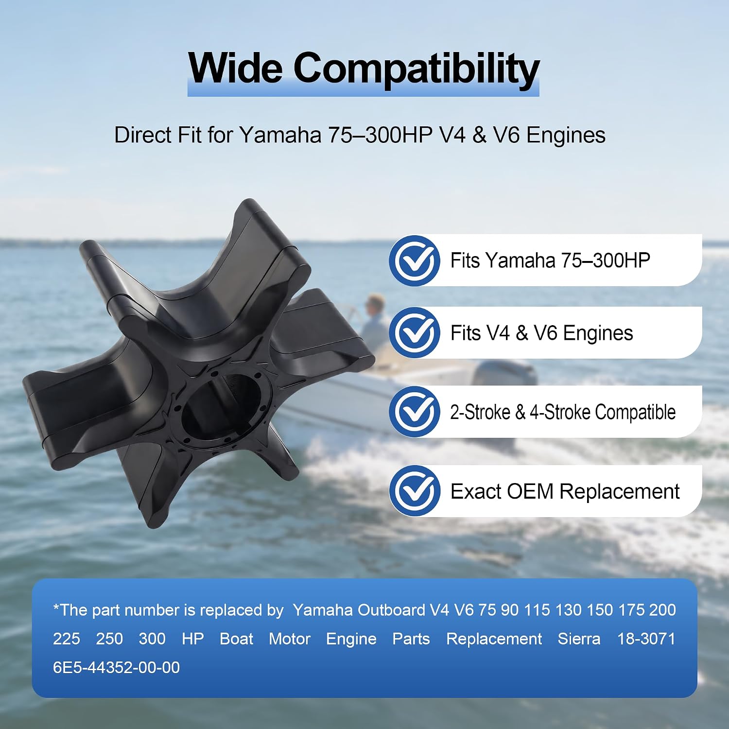 MARKGOO Water Pump Impeller 6E5-44352-01-00 for Yamaha 2/4 Stroke Outboard V4 V6 75 90 115 130 150 175 200 225 250 300 HP Boat Motor Engine Parts Replacement Sierra 18-3071 6E5-44352-00-00