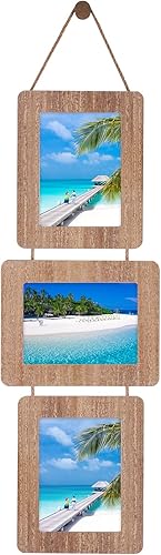 Vista 8 de Portarretratos de madera rústica de 5 x 7 pulgadas, para colgar fotos con 4 aperturas, fotos de 4 x 6 pulgadas con paspartú o 5 x 7 pulgadas sin