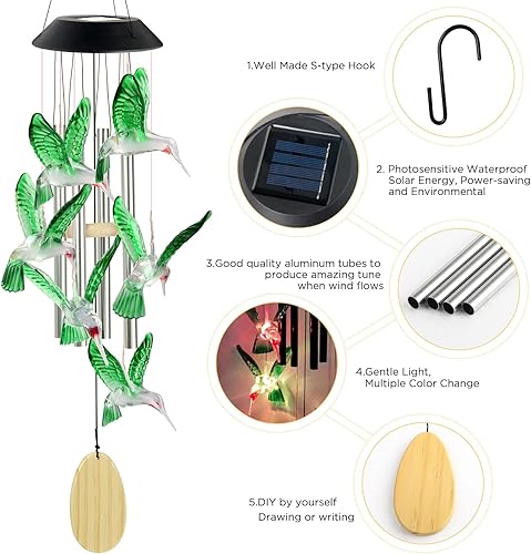 Miniatura 8 de Regalos de móviles decorativos de colibrí, campanillas de viento solares de colibrí, regalos para mamá, regalos para mujeres, regalos para abuela,