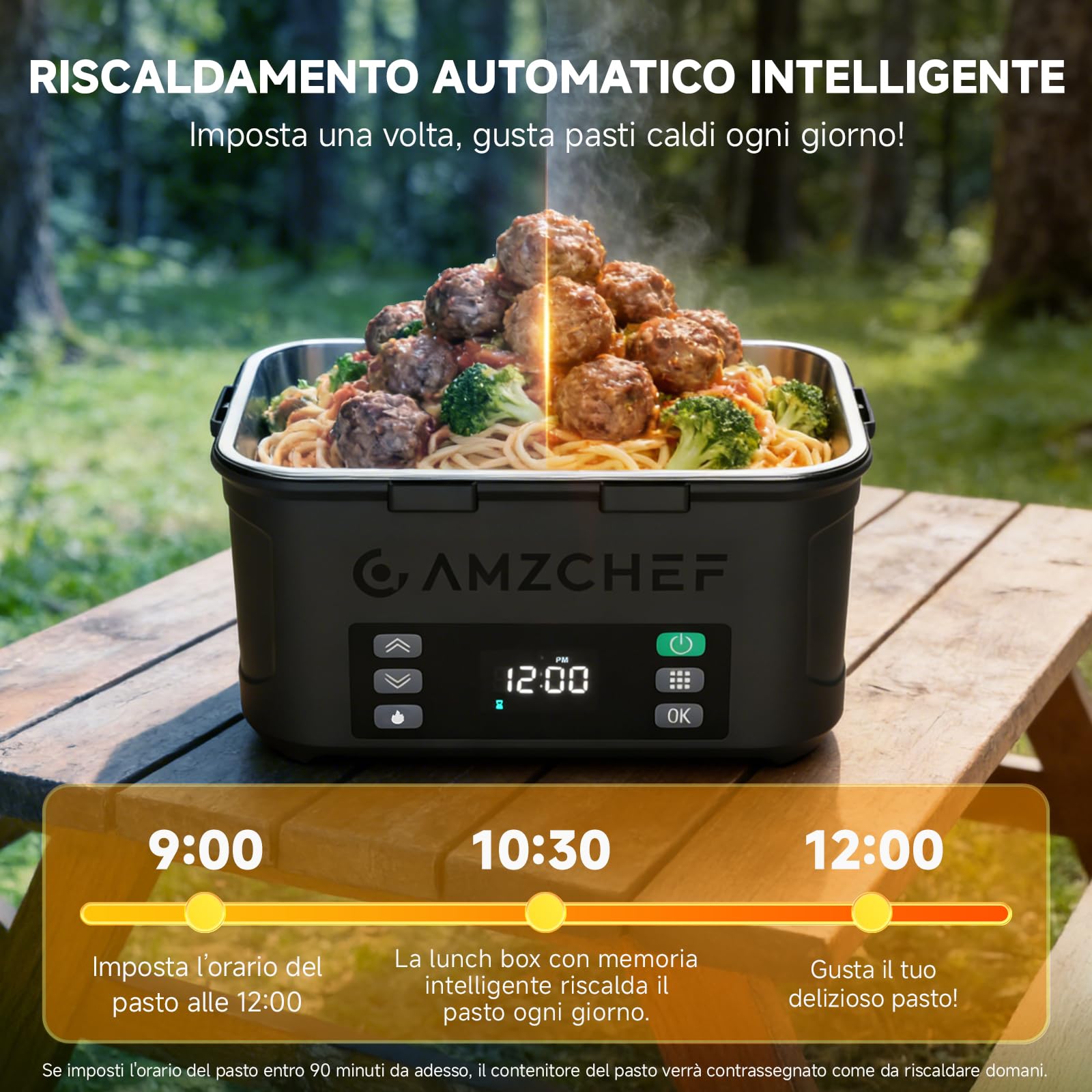AMZCHEF Scaldavivande elettrico portatile 1,5 L con batteria 27000 mAh, riscaldamento su cinque lati, funzione di riscaldamento istantaneo, con timer e funzione di memoria, ricarica rapida (nero)