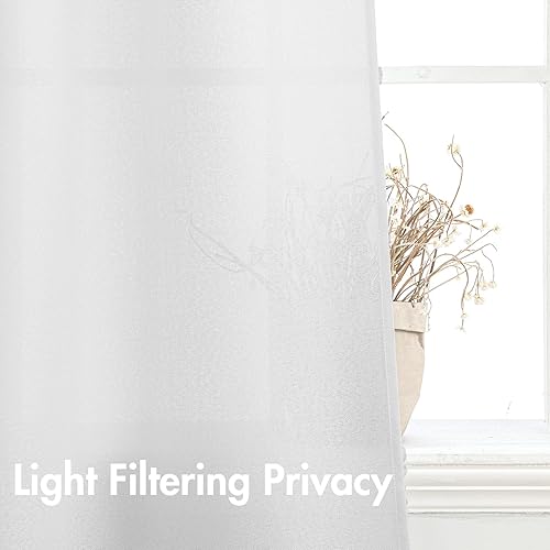 Miniatura 5 de MIULEE Cortinas de lino sintético de 90 pulgadas de largo, cortinas semitransparentes blancas con bolsillo para barra, pestaña trasera, cortinas de