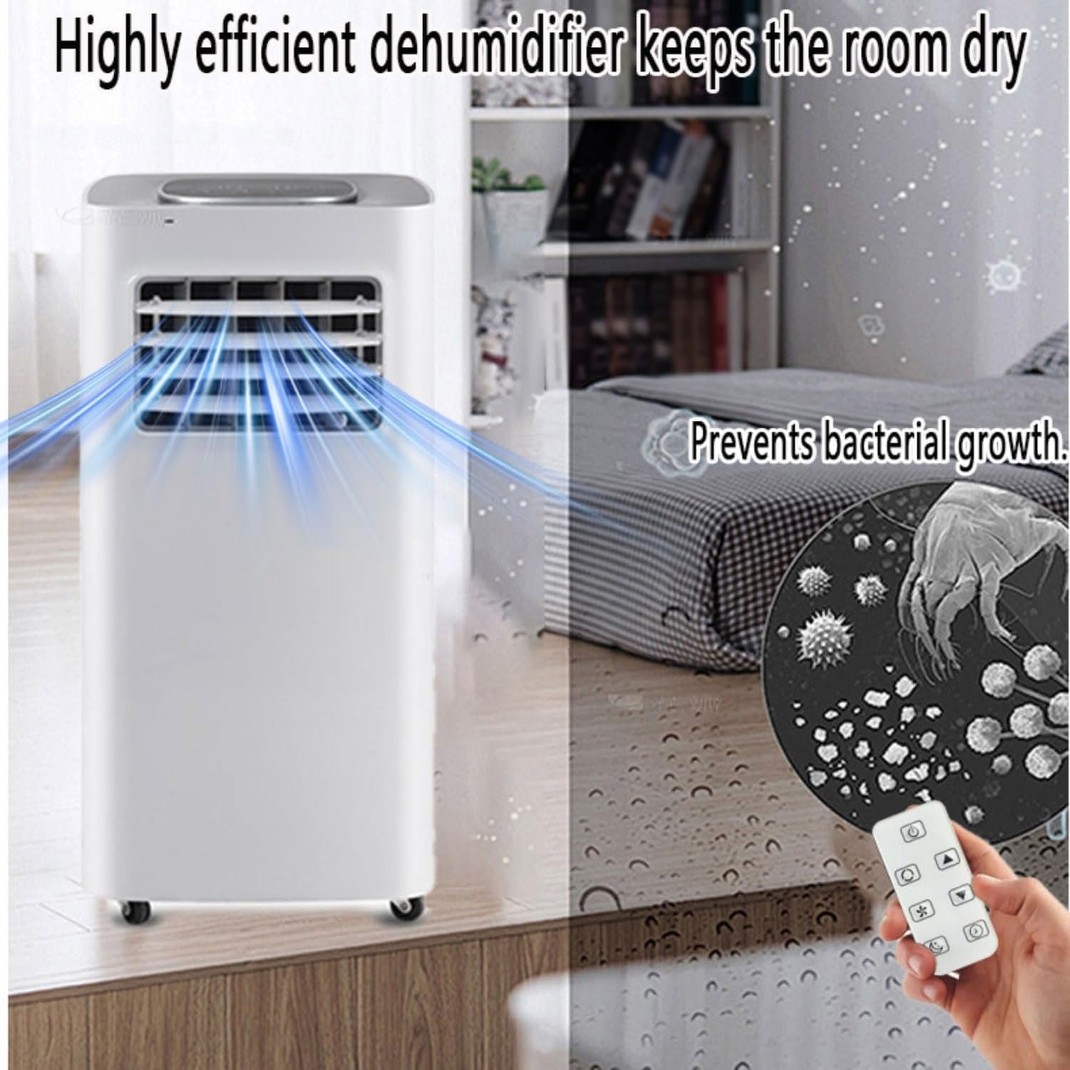 Condizionatore d'aria portatile senza fili, 7000 BTU, raffredda fino a 300 mq, unità AC intelligente con deumidificatore, timer 24h, ventola oscillante, telecomando
