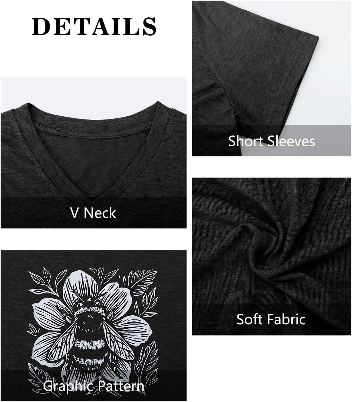 Women's T-Shirts V Neck Graphic Tees Vintage Dragonfly Tshirts Boho Flowers Bee Shirts Cute Sea Turtle Short Sleeve Tops - Image 7