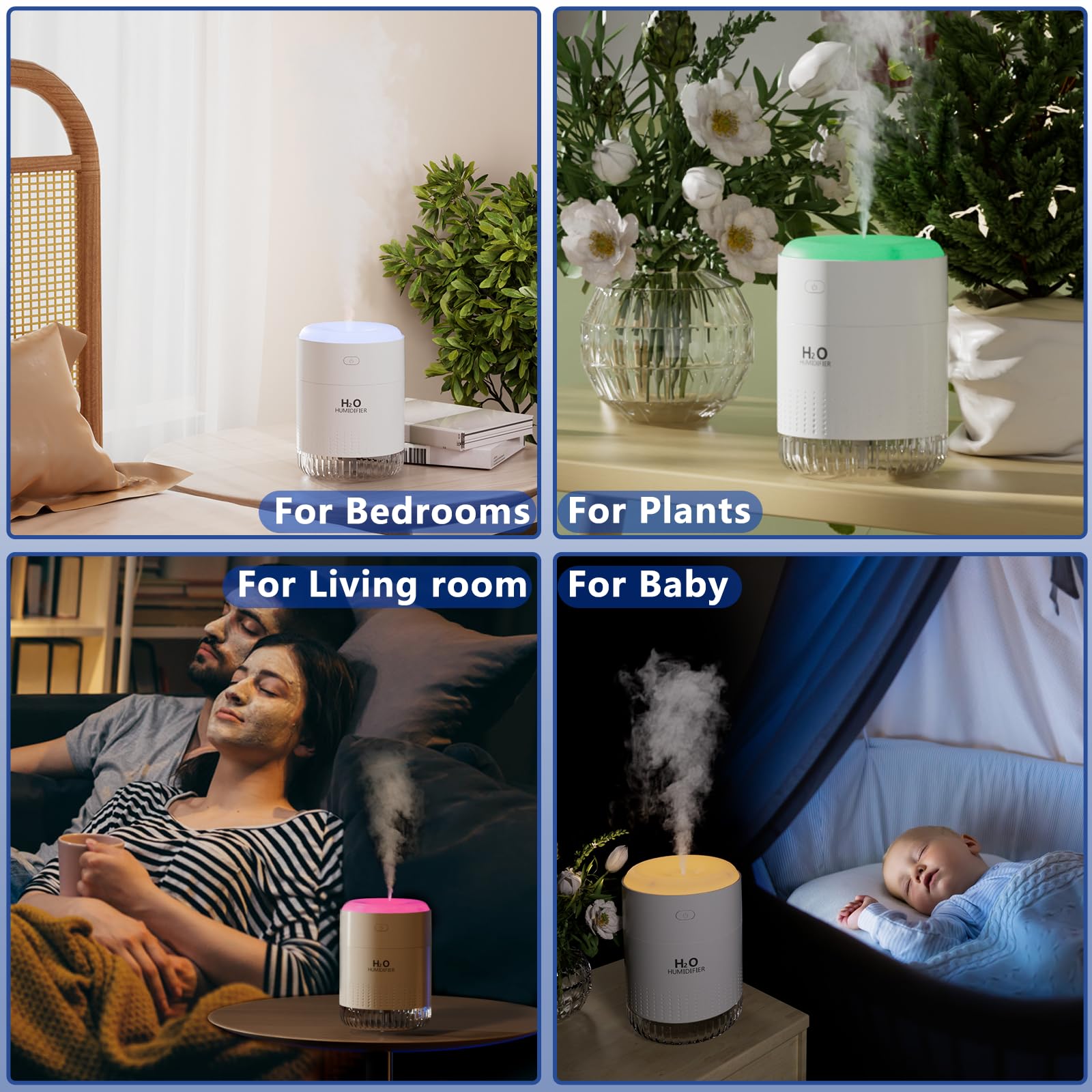 Mini Humidificador de interior con luz LED, apagado automático y dos modos de nebulización