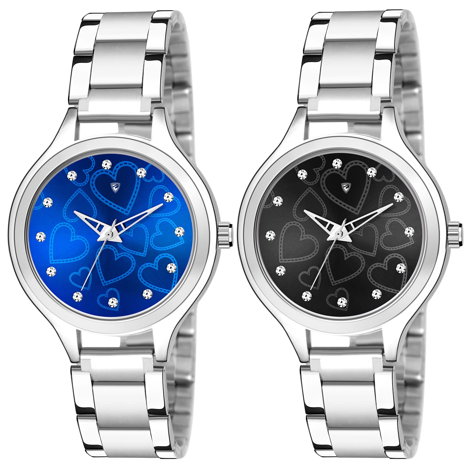 EDINARO Analogue Round Studed Dial with Silver Bracelet Strap Girls & Womens Wrist Watch (Pack of 2) (B09P1GZXPZ) Amazon Price History, Amazon Price Tracker