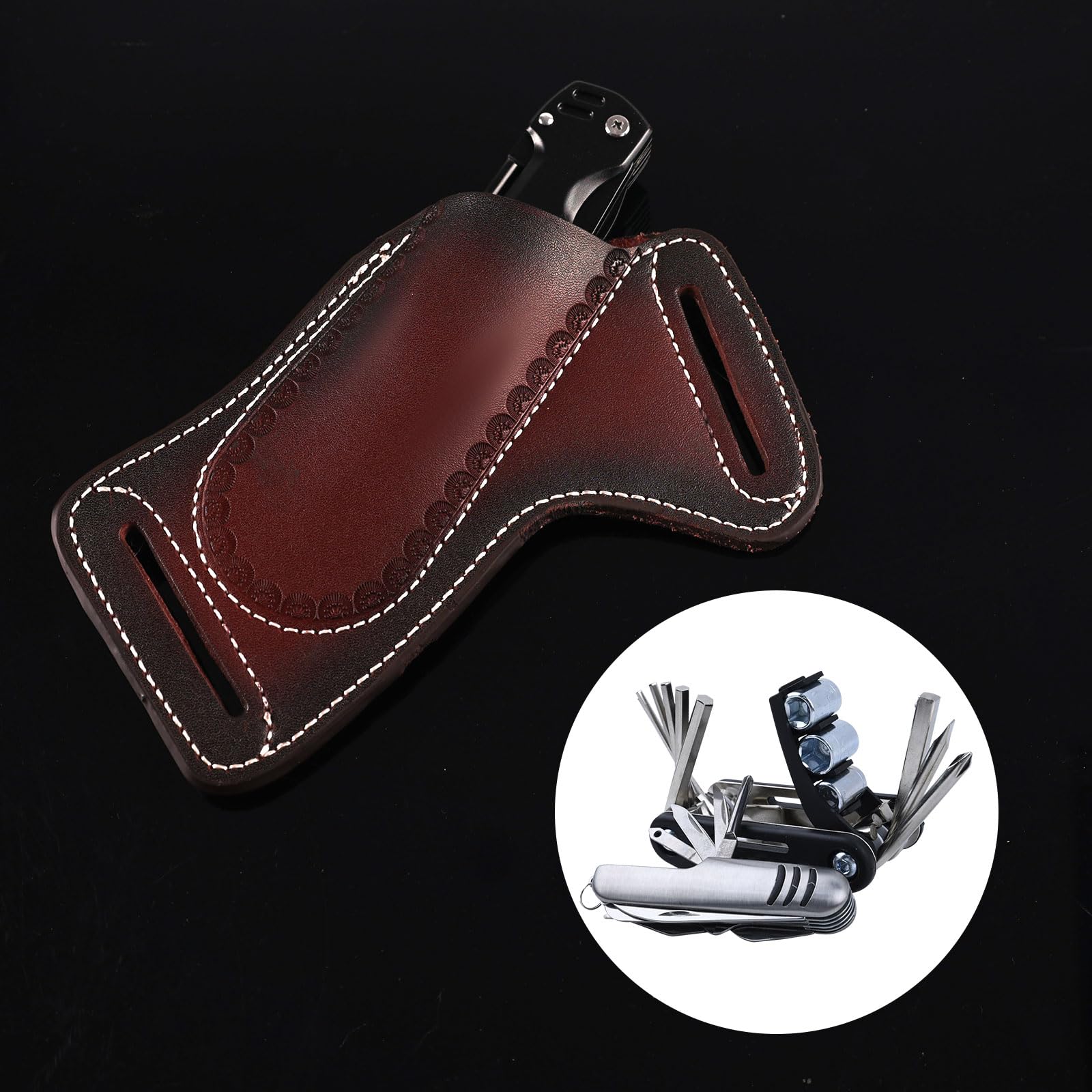 Étui à Couteau en Cuir pour Ceinture, Étui à Couteau de Poche Étui à Couteau Porte-Couteau de Poche Pliable Porte-Couteaux Compact pour Outils EDC Cadeau pour Homme (Marron Foncé)