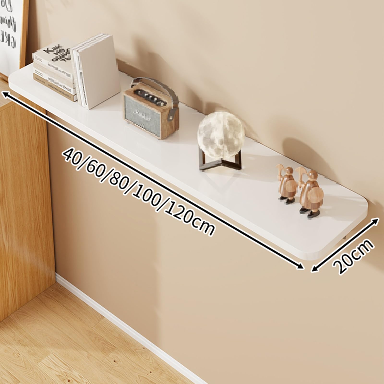 Kleiner Wandtisch Klappbar Klappbarer Wandtisch aus Holz, Verdickte Platte Starkes Tragendes Eisen Malerei Abgerundete Ecken 4 Farben für Schlafzimmer, Küche(White,40 * 20cm)