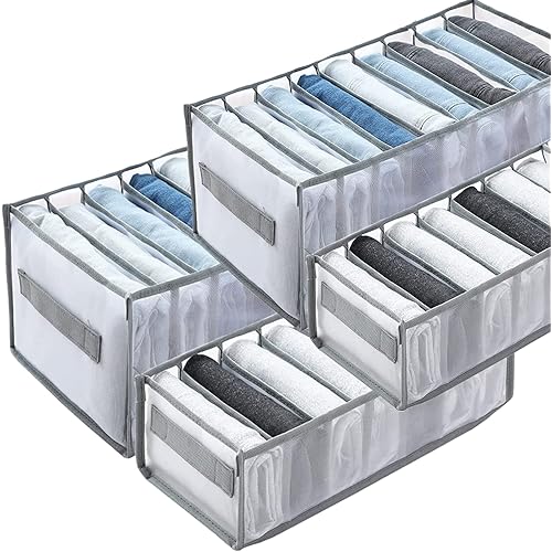 Wardrobe Clothes Organizer, 9 Grids Upgraded Washable Closet Organizers and Storage, Jeans Leggings Compartment Storage Box, Foldable Drawer Mesh Separation Box for Jeans, Shirt, Skirt, Legging, Grey