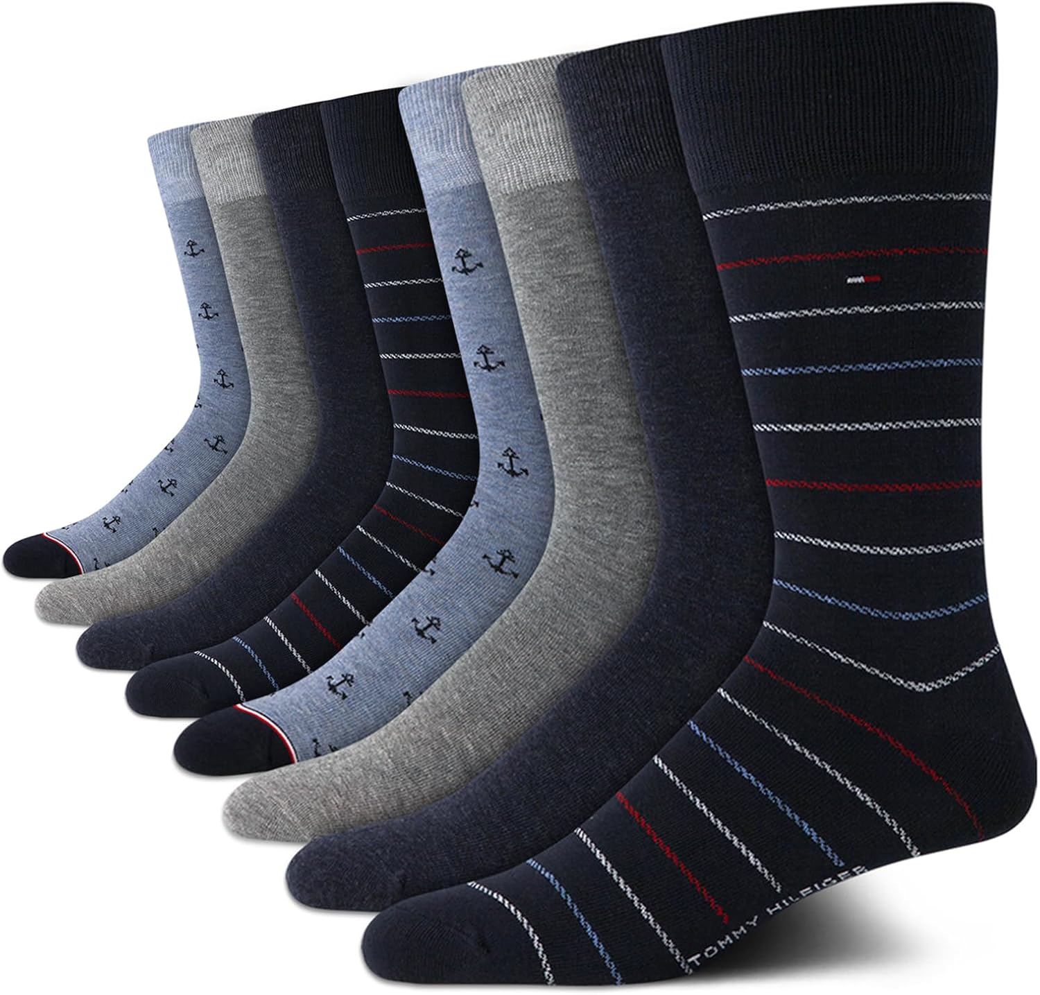 Tommy Hilfiger Mens Dress Socks - 8 Pack Lightweight Casual and Formal Everyday Crew Work Socks for Men with Reinforced Heel