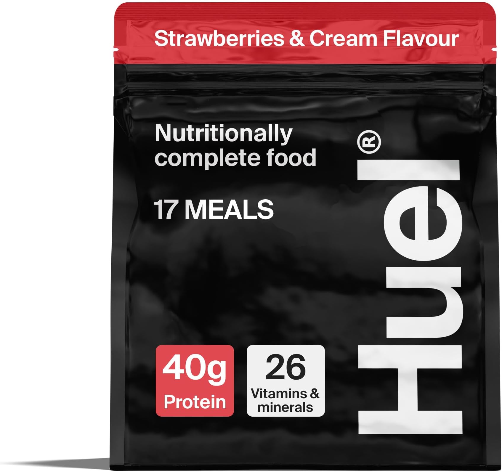 Black Edition High Protein Complete Meal Replacement, 17 Meals, Strawberries & Cream Flavour, 40g of Protein Per Serving, Ready Meals, Vegan Protein Powder, Gluten-Free, Non-GMO