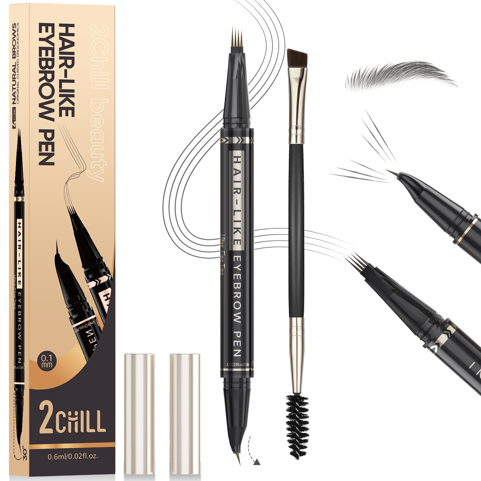 30° Gebogener Augenbrauenstift, Magic 2-in-1-Augenbrauen, Wasserfester Eyebrow Pen mit 4 Spitzen, Lebendige Microblading-Augenbrauenfarbe für Frauen, Makeup das Den Ganzen Tag Hält