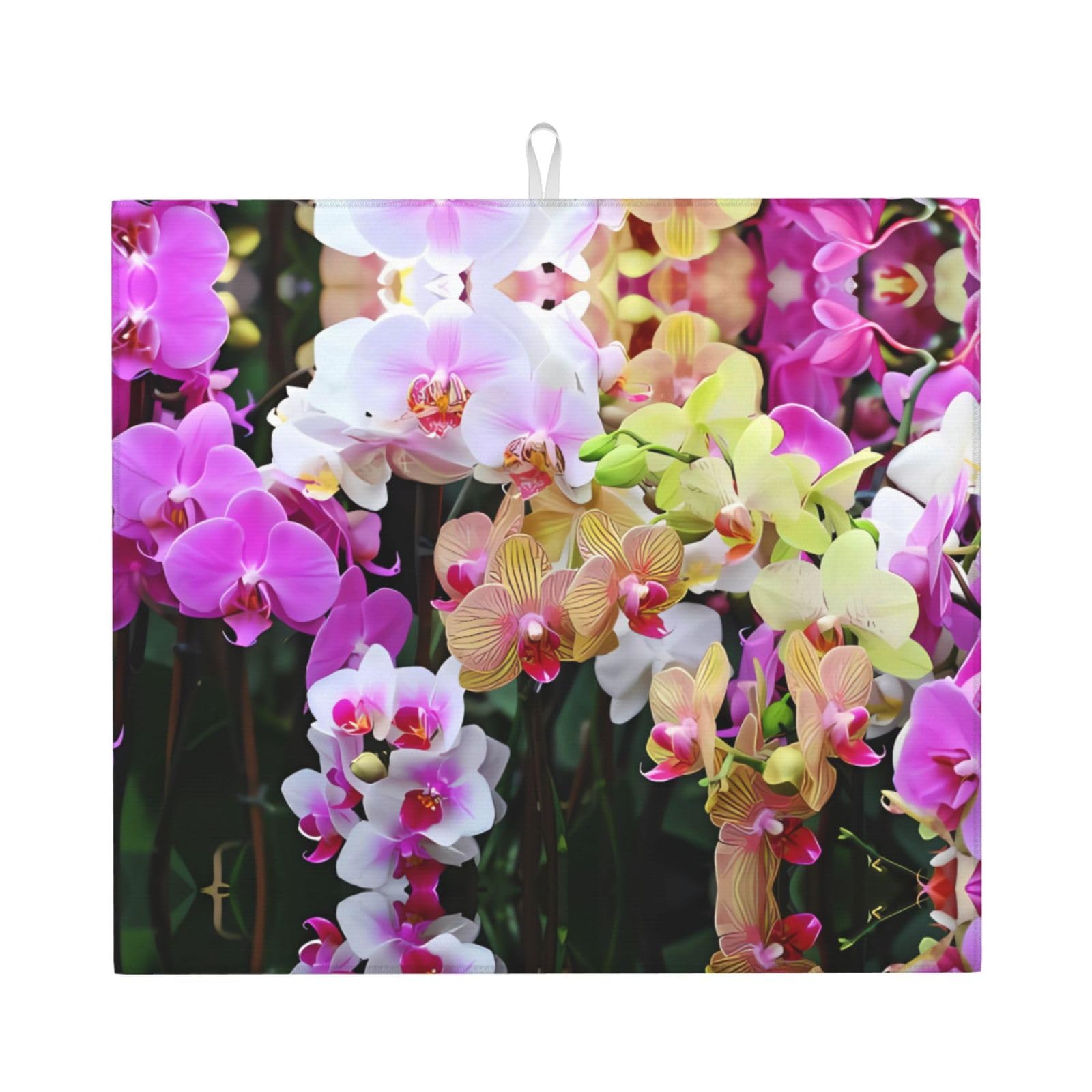 HJFCZH orchids Prints Kitchen Drying Mat – High-Capacity Absorbent Dish Cover, Engineered with 4x Weight Absorption, Durable Microfiber & Composite Foam Construction
