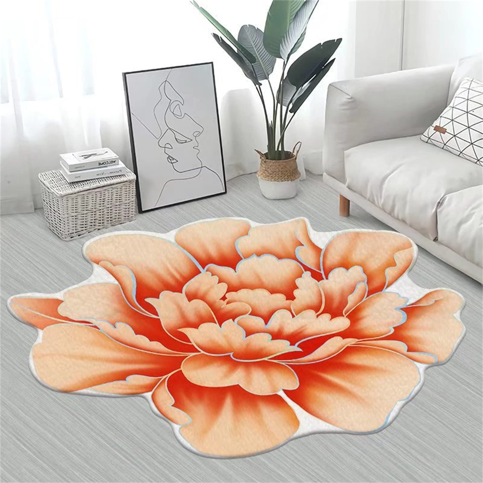 Peony Flower Shaped Rug,3ft,Orange Peony Carpet,Living Room Decor Area Rugs，Suitable for Bathroom, Bedroom and Living Room | Non-Slip Backing Easy to