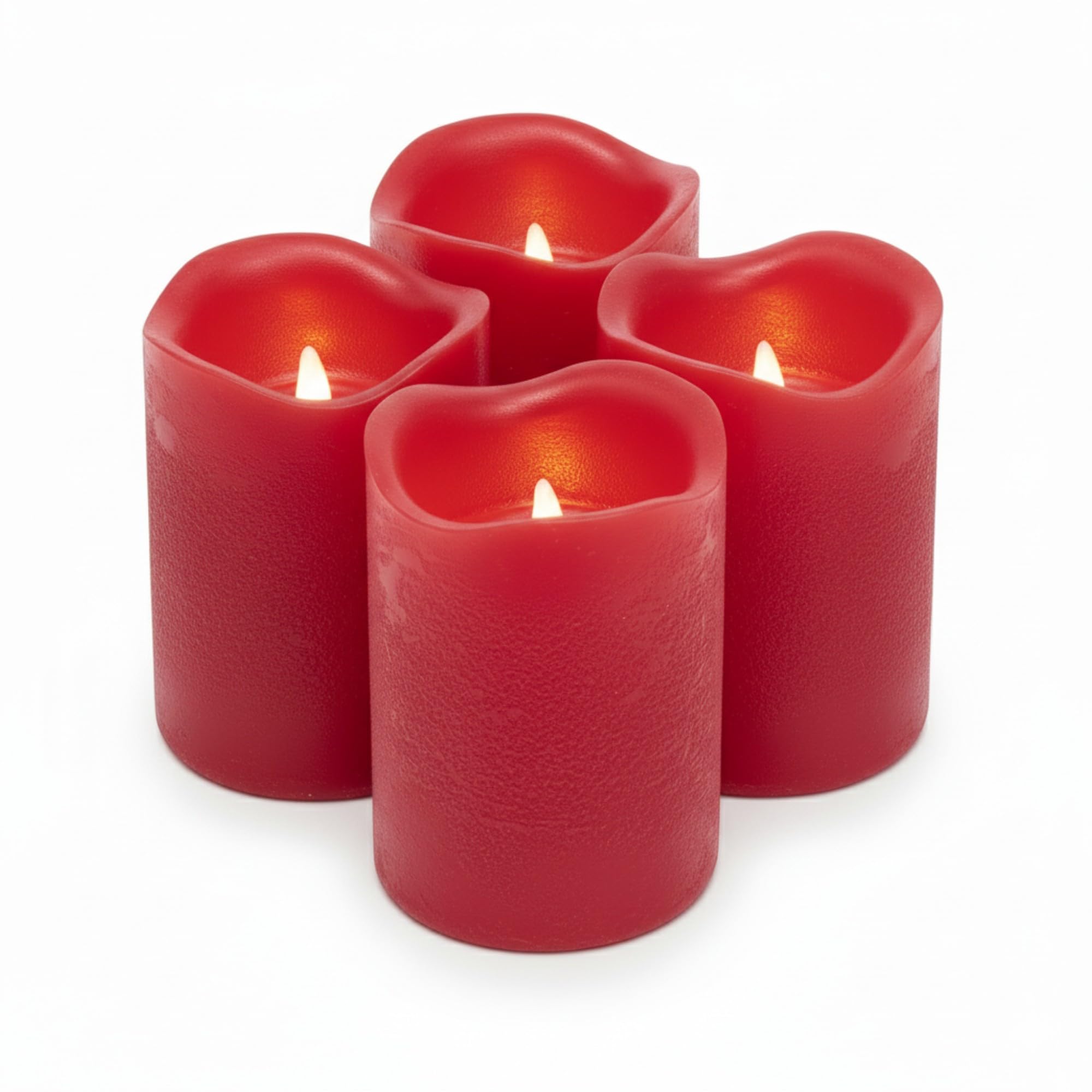 ToCi 4 x LED Kerzen Hellrot Ø 5 x 7 cm – Flammenlose Echtwachskerzen mit flackerndem Licht & Timer - LED-Stumpenkerzen mit An-/Ausschalter